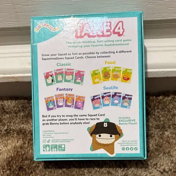 Squishmallows Take 4 Card Game with Brown Benny Plush - Picture 5 of 6